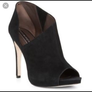 BCBG black suede peep toe high heel booties